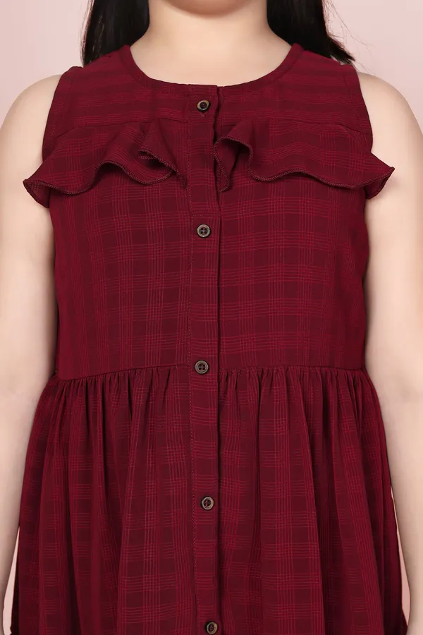Maroon_Checked_Tiered_Dress_For_Girls