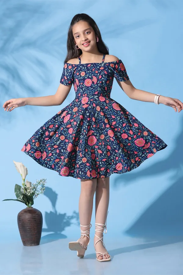 Navy_Blue_Crepe_Floral_Printed_Fit_And_Flare_Knee_Length_Dress_For_Girls