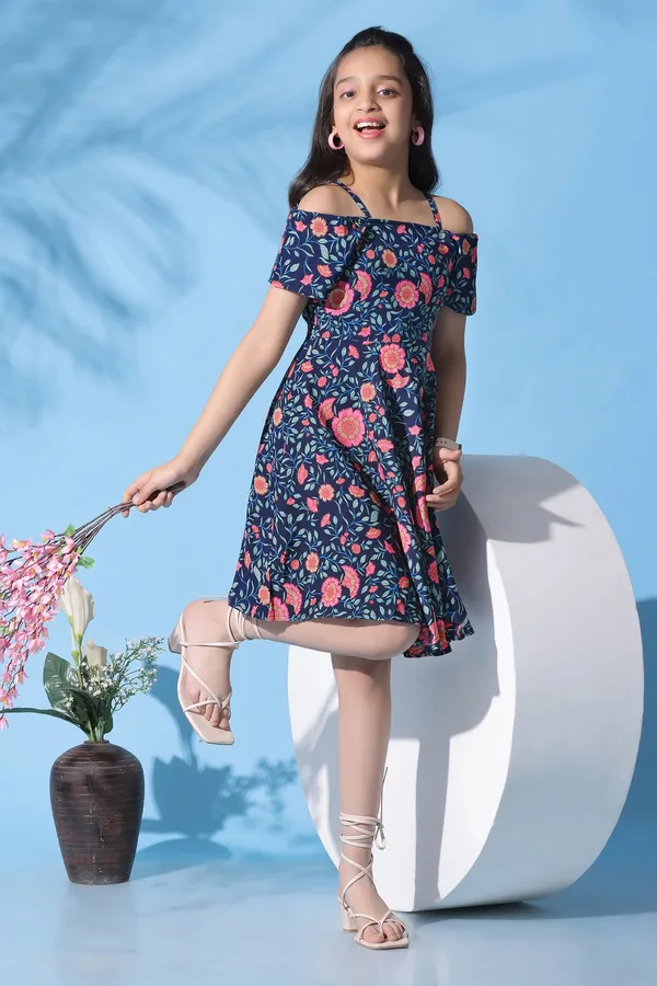 Navy_Blue_Crepe_Floral_Printed_Fit_And_Flare_Knee_Length_Dress_For_Girls