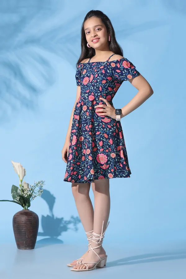 Navy_Blue_Crepe_Floral_Printed_Fit_And_Flare_Knee_Length_Dress_For_Girls