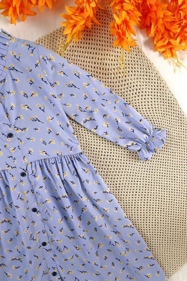 Powder_Blue_A-Line_Floral_Printed_Above_Knee_Length_Dress_For_Girls