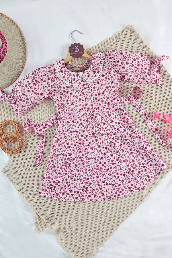 White_Fit_And_Flare_Floral_Printed_Above_Knee_Length_Dress_For_Girls