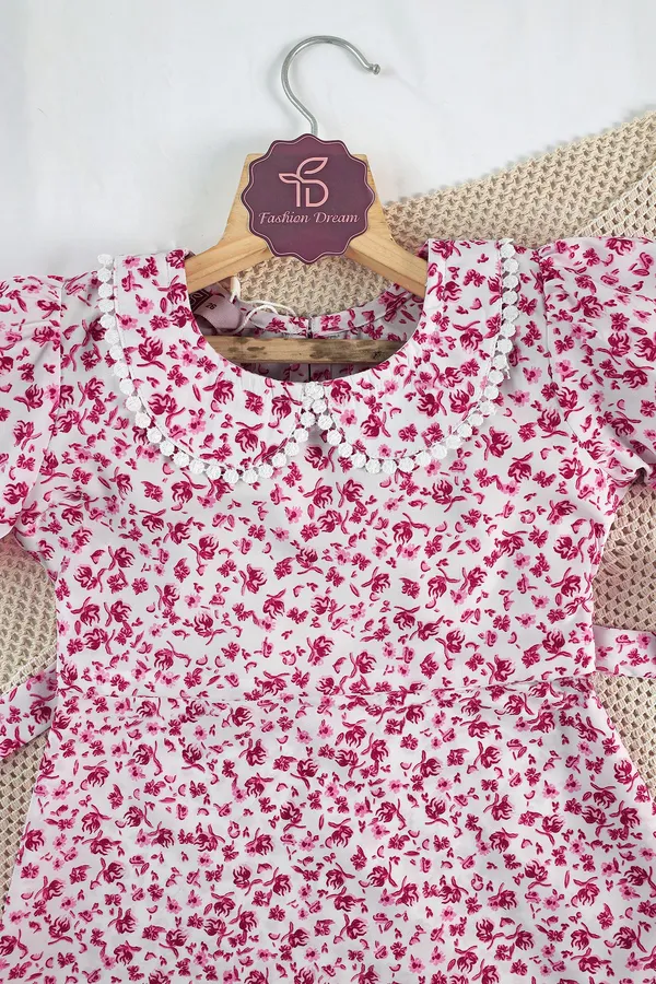 White_Fit_And_Flare_Floral_Printed_Above_Knee_Length_Dress_For_Girls