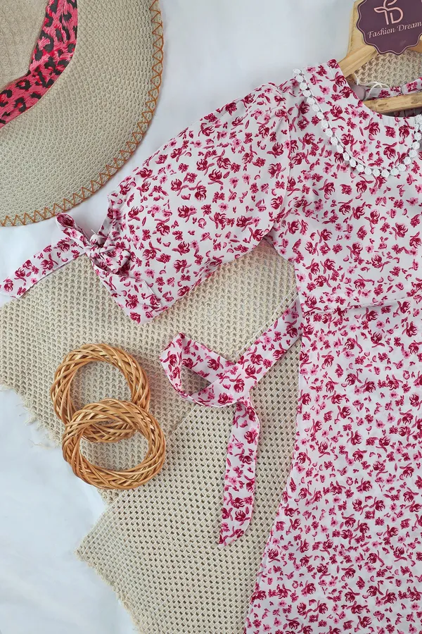 White_Fit_And_Flare_Floral_Printed_Above_Knee_Length_Dress_For_Girls