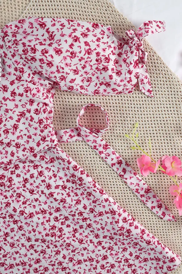 White_Fit_And_Flare_Floral_Printed_Above_Knee_Length_Dress_For_Girls