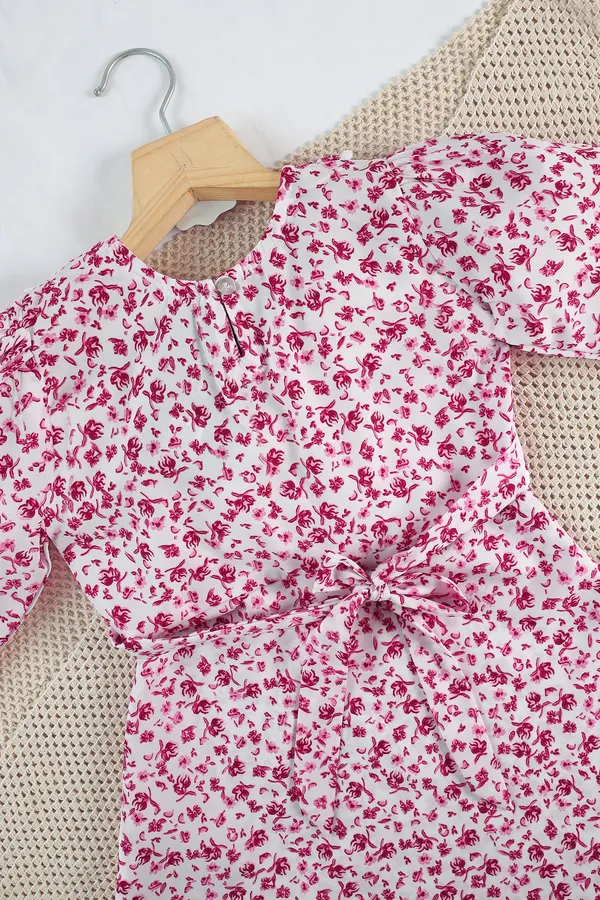White_Fit_And_Flare_Floral_Printed_Above_Knee_Length_Dress_For_Girls