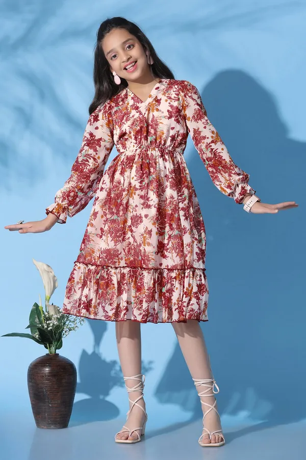 Off_White_Georgette_Floral_Printed_Fit_And_Flare_Calf_Length_Dress_For_Girls