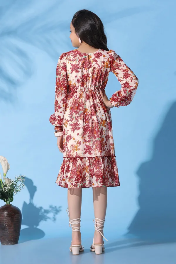 Off_White_Georgette_Floral_Printed_Fit_And_Flare_Calf_Length_Dress_For_Girls