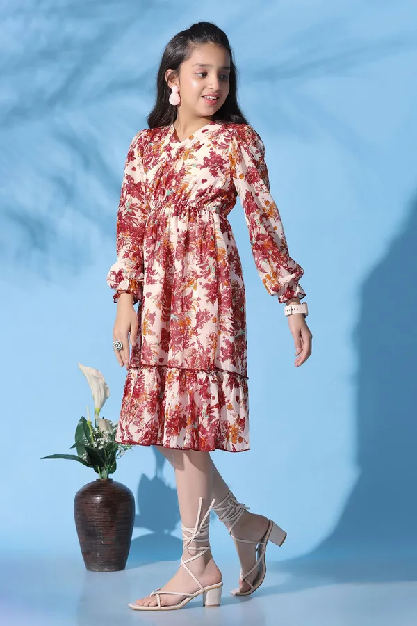 Off_White_Georgette_Floral_Printed_Fit_And_Flare_Calf_Length_Dress_For_Girls