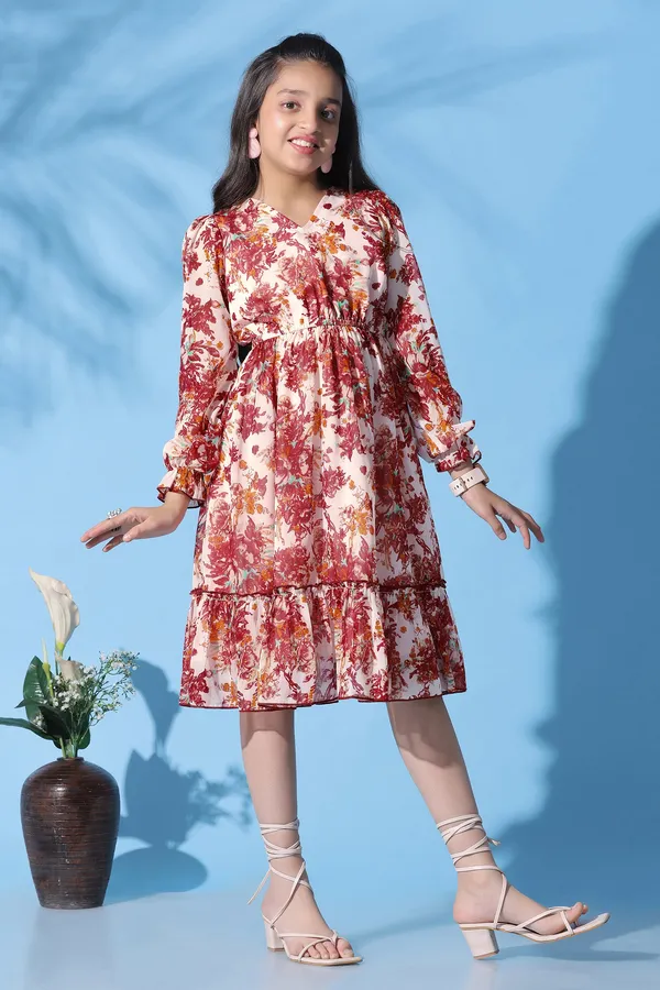 Off_White_Georgette_Floral_Printed_Fit_And_Flare_Calf_Length_Dress_For_Girls