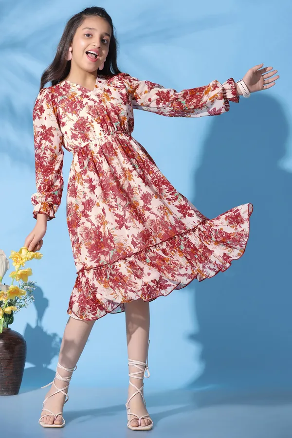 Off_White_Georgette_Floral_Printed_Fit_And_Flare_Calf_Length_Dress_For_Girls