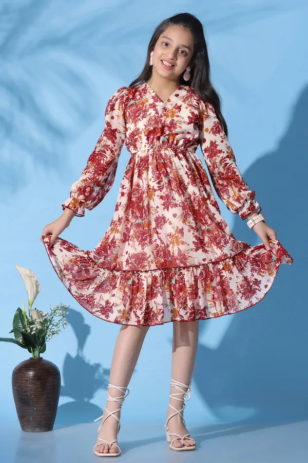 Off_White_Georgette_Floral_Printed_Fit_And_Flare_Calf_Length_Dress_For_Girls