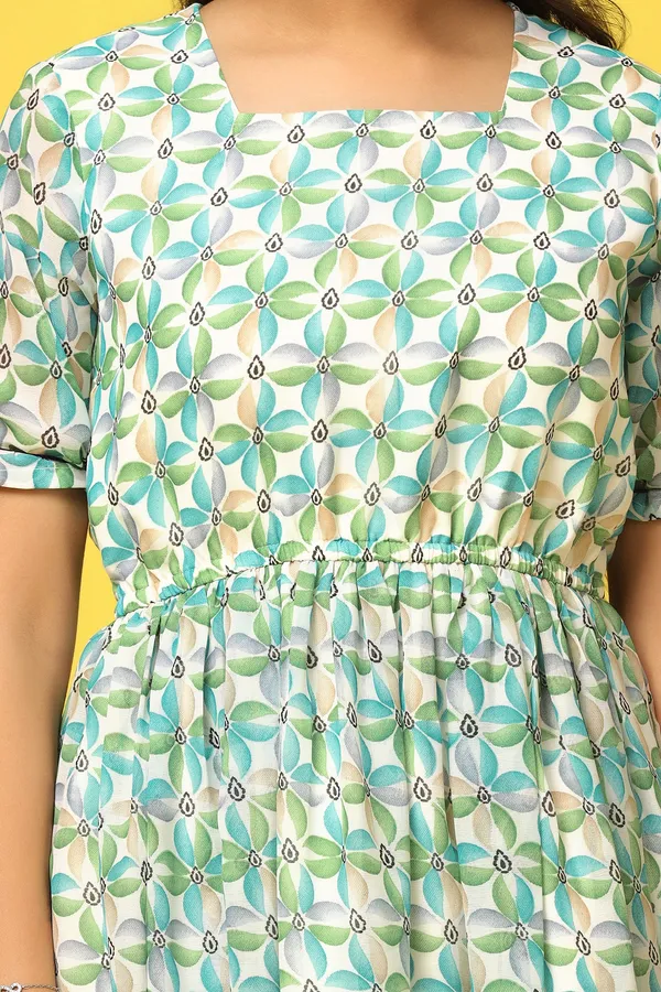 Green_Georgette_Floral_Printed_Calf_Length_Dress_For_Girls