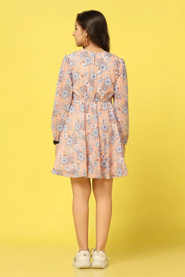 Peach_Chiffon_Fit_And_Flare_Floral_Print_Dress_For_Girls