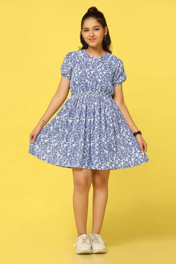 Blue_All-Over_Printed_Above_Knee_Length_Dress_For_Girls