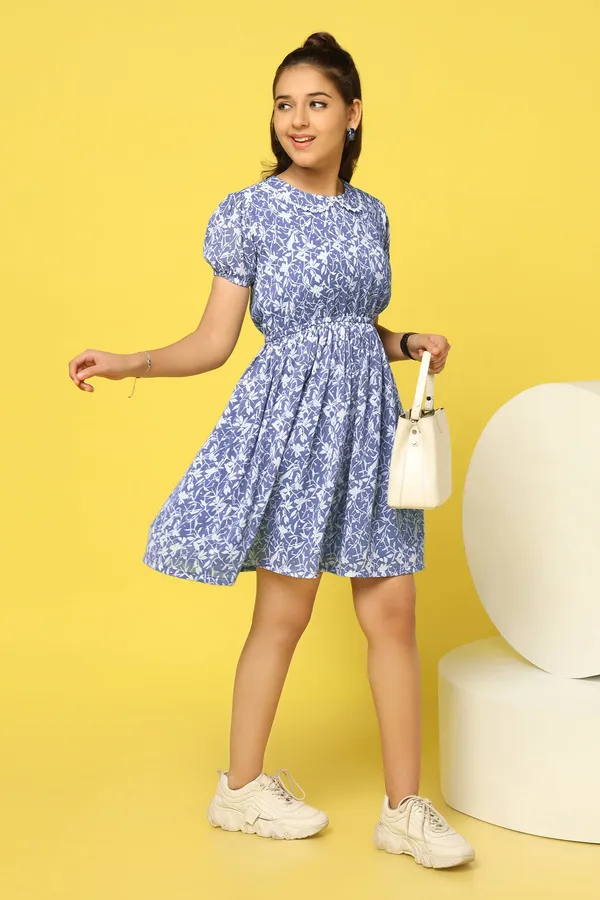 Blue_All-Over_Printed_Above_Knee_Length_Dress_For_Girls