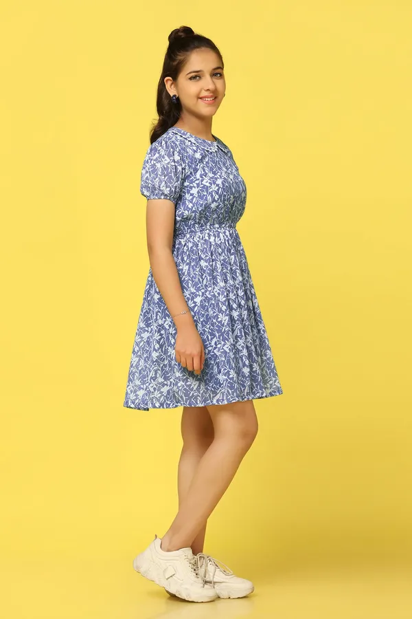 Blue_All-Over_Printed_Above_Knee_Length_Dress_For_Girls