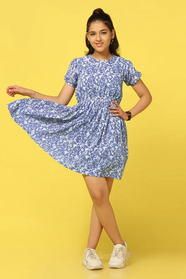 Blue_All-Over_Printed_Above_Knee_Length_Dress_For_Girls