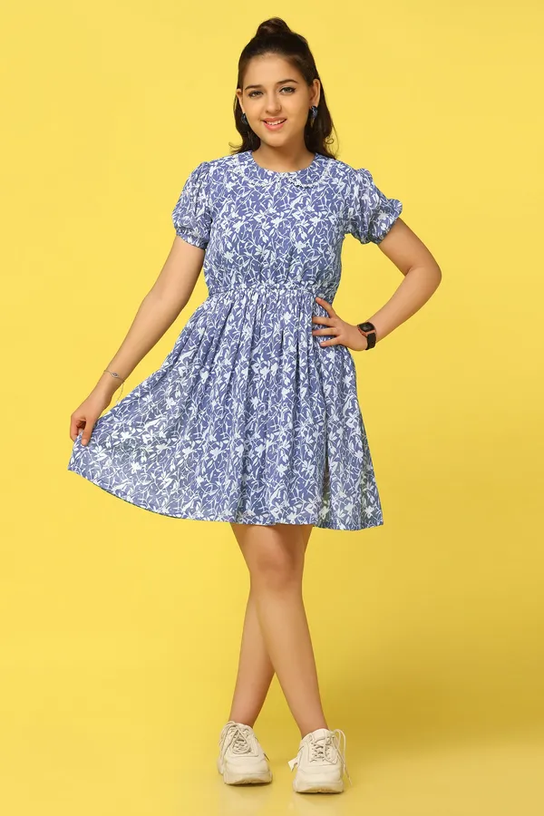 Blue_All-Over_Printed_Above_Knee_Length_Dress_For_Girls