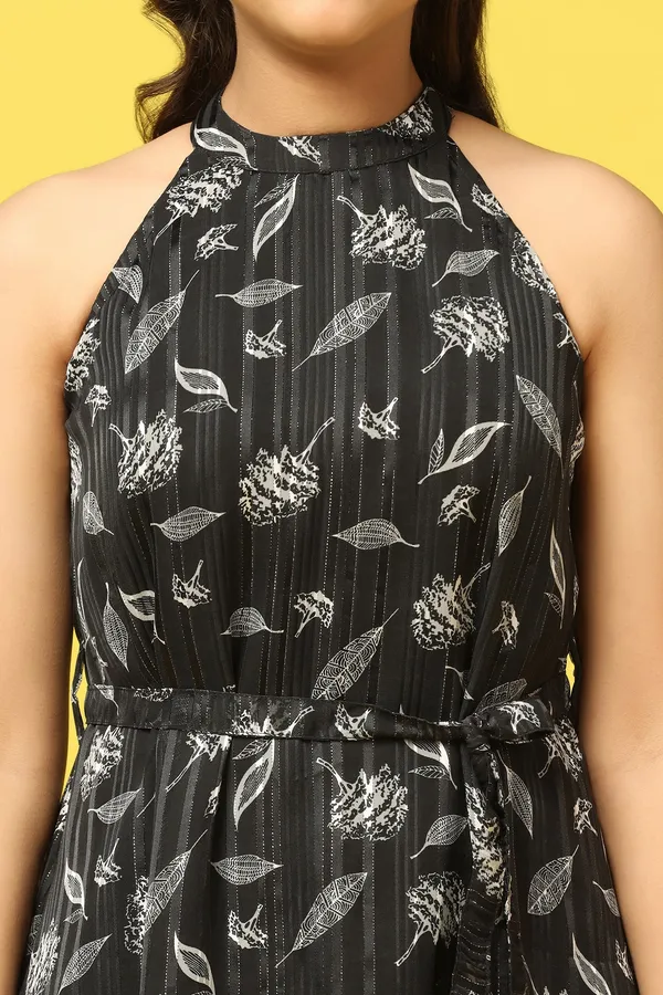Black_Georgette_All-Over_Printed_Knee_Length_Dress_For_Girls