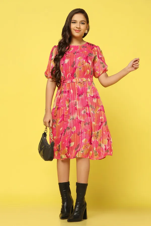 Pink_Georgette_All_Over_Printed_Knee_Length_Dress_For_Girls