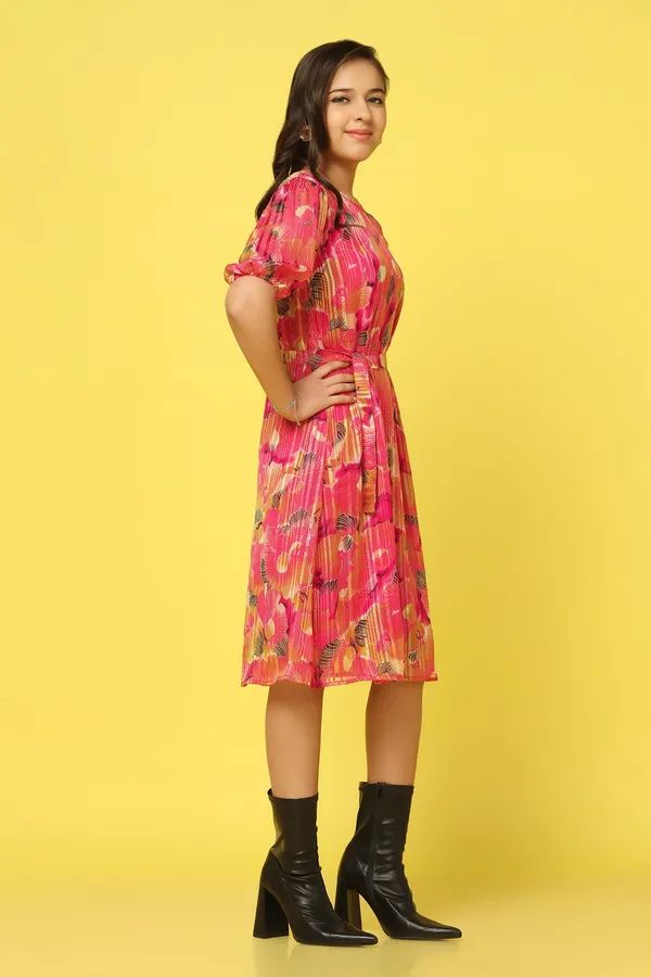 Pink_Georgette_All_Over_Printed_Knee_Length_Dress_For_Girls