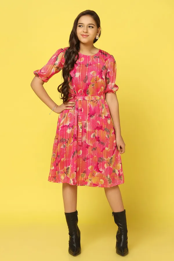 Pink_Georgette_All_Over_Printed_Knee_Length_Dress_For_Girls