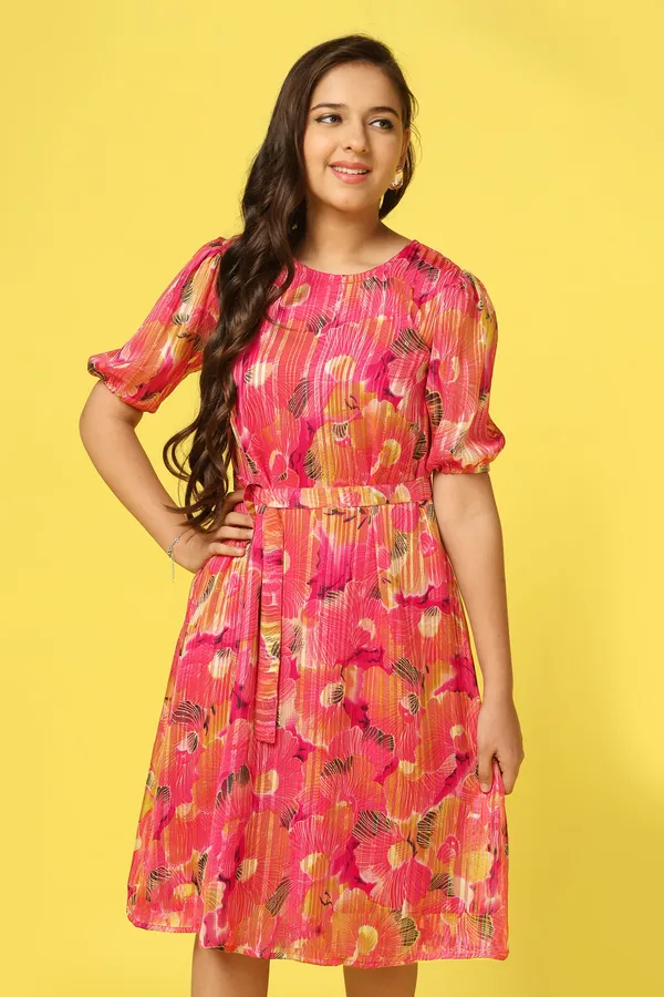Pink_Georgette_All_Over_Printed_Knee_Length_Dress_For_Girls