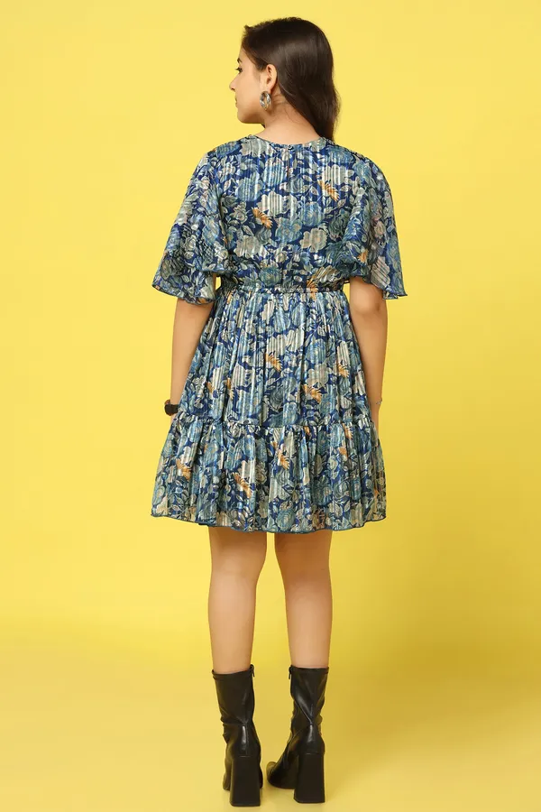 Blue_Georgette_Floral_Printed_Knee_Length_Dress_For_Girls