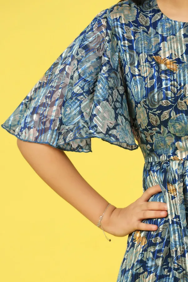 Blue_Georgette_Floral_Printed_Knee_Length_Dress_For_Girls