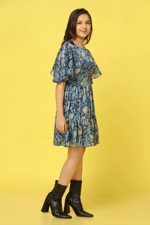 Blue_Georgette_Floral_Printed_Knee_Length_Dress_For_Girls