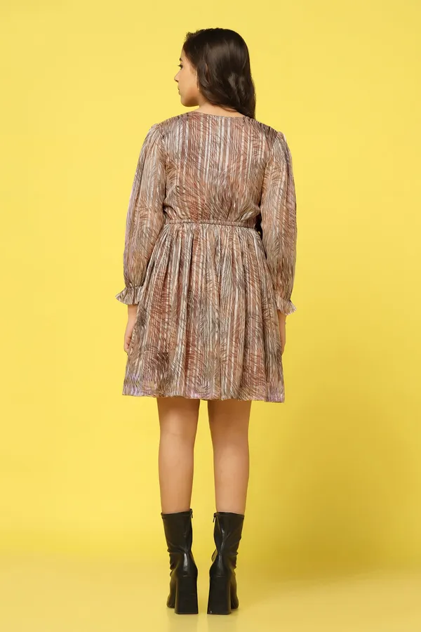 Brown_Georgette_All-Over_Printed_Above_Knee_Length_Dress_For_Girls