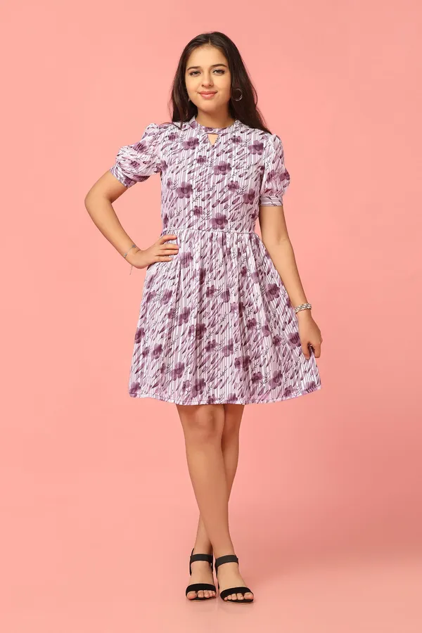 Purple_Georgette_Floral_Printed_Above_Knee_Length_Dress_For_Girls