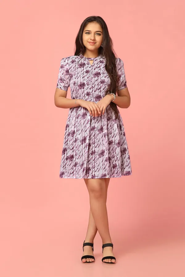 Purple_Georgette_Floral_Printed_Above_Knee_Length_Dress_For_Girls