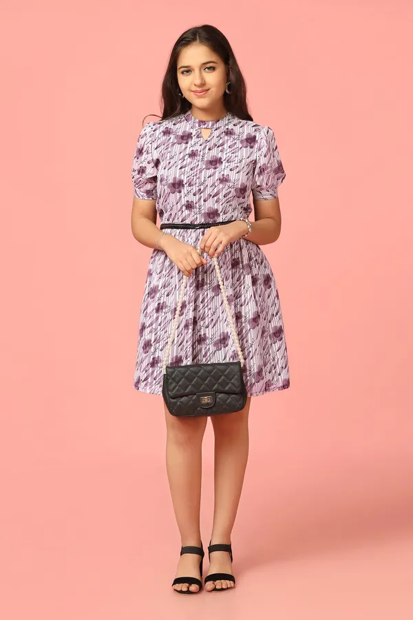 Purple_Georgette_Floral_Printed_Above_Knee_Length_Dress_For_Girls