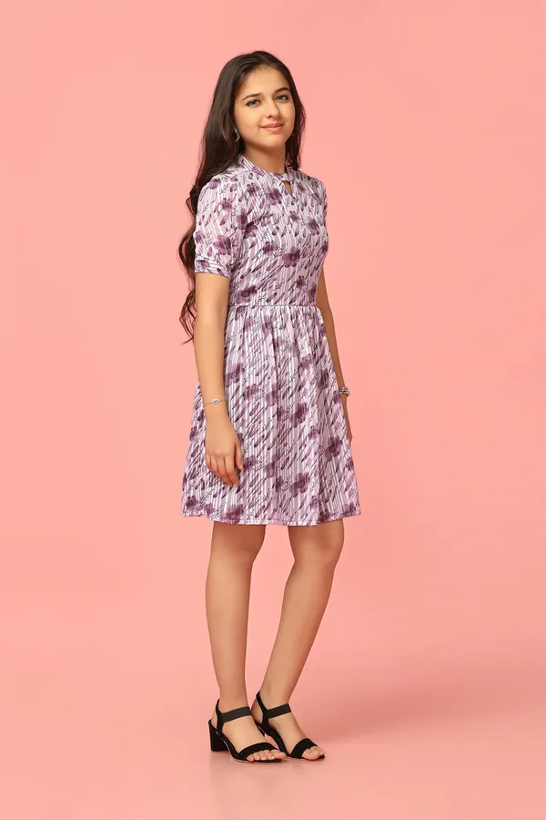 Purple_Georgette_Floral_Printed_Above_Knee_Length_Dress_For_Girls