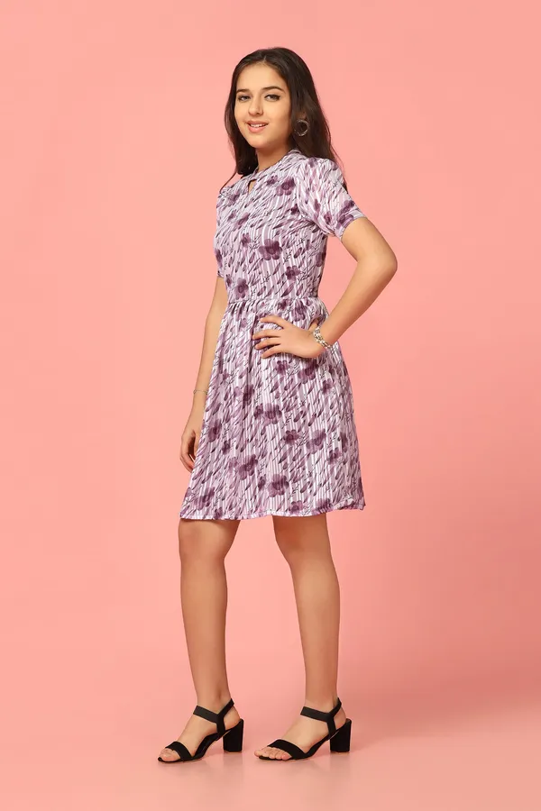 Purple_Georgette_Floral_Printed_Above_Knee_Length_Dress_For_Girls