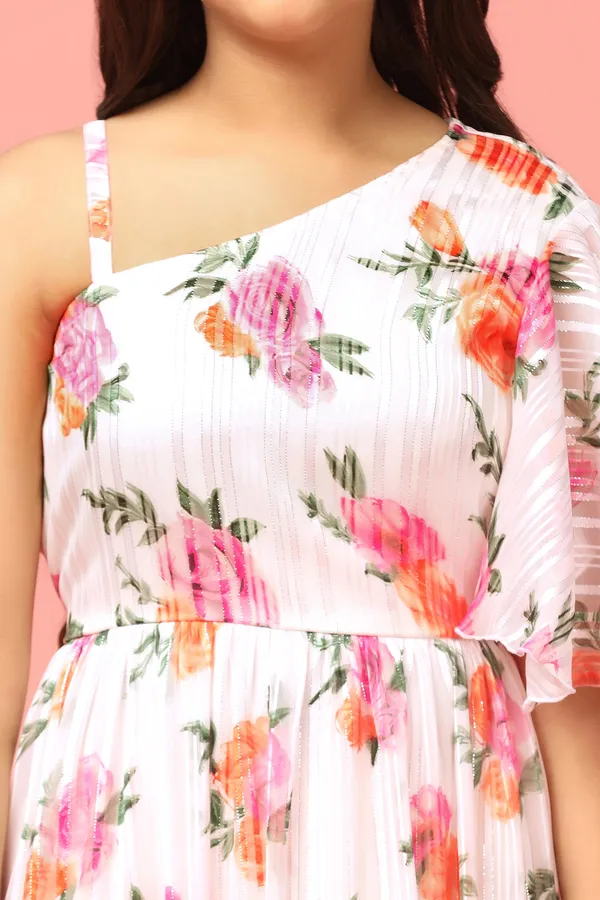 White_Georgette_Floral_Printed_Knee_Length_Dress_For_Girls