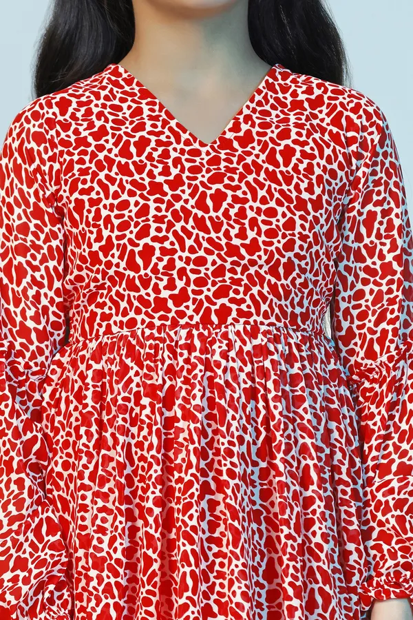 Red_Georgette_Animal_Printed_Above_Knee_Length_Dress_For_Girls