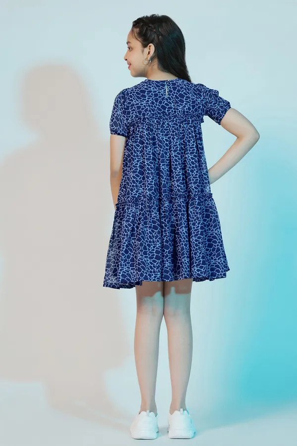 Blue_Georgette_Animal_Printed_Above_Knee_Length_Dress_For_Girls