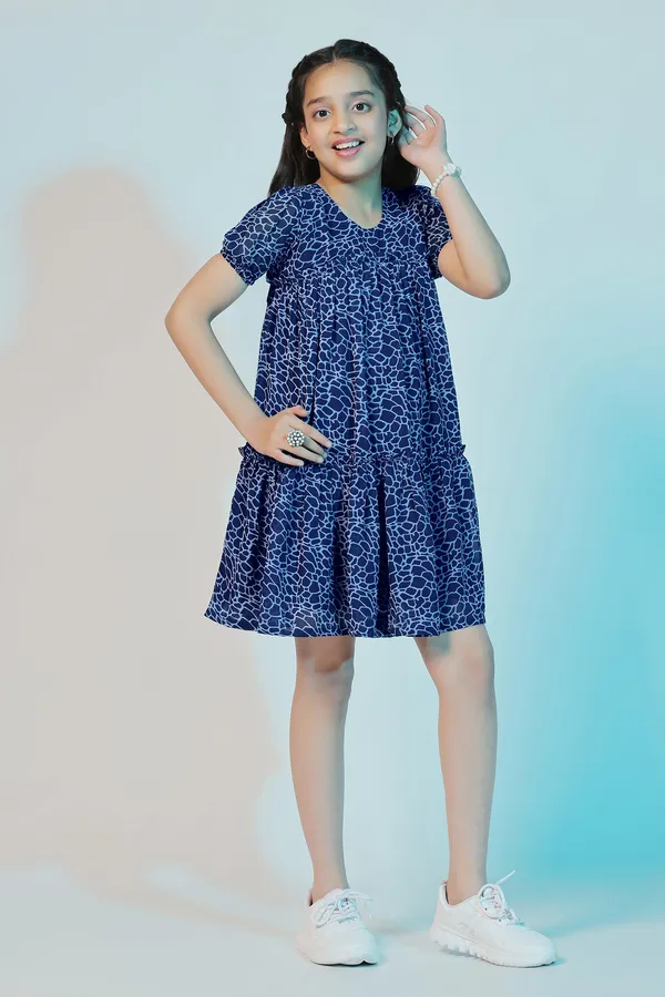 Blue_Georgette_Animal_Printed_Above_Knee_Length_Dress_For_Girls