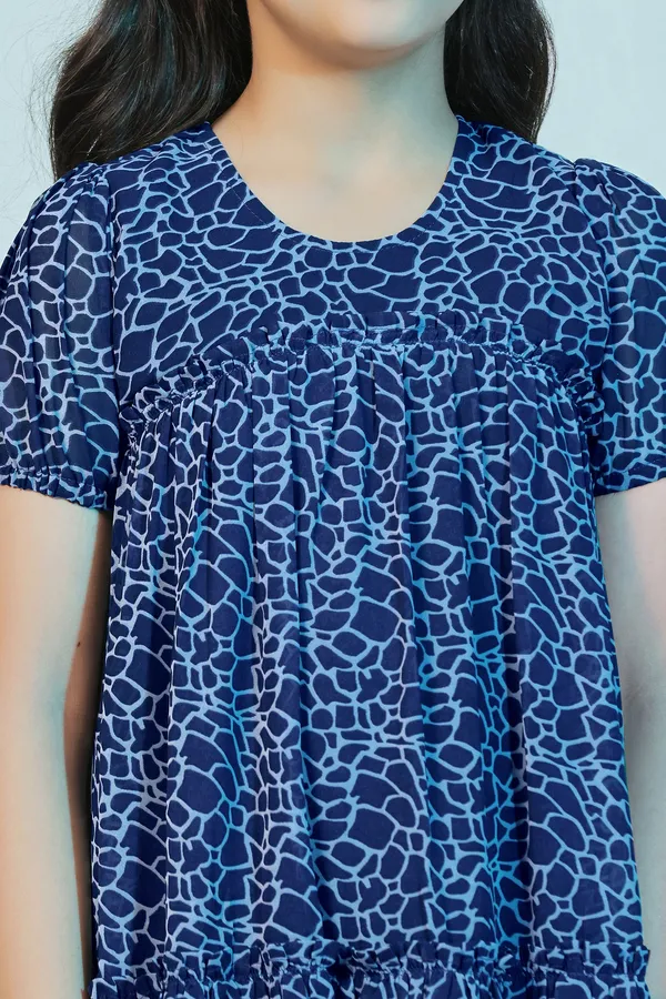 Blue_Georgette_Animal_Printed_Above_Knee_Length_Dress_For_Girls
