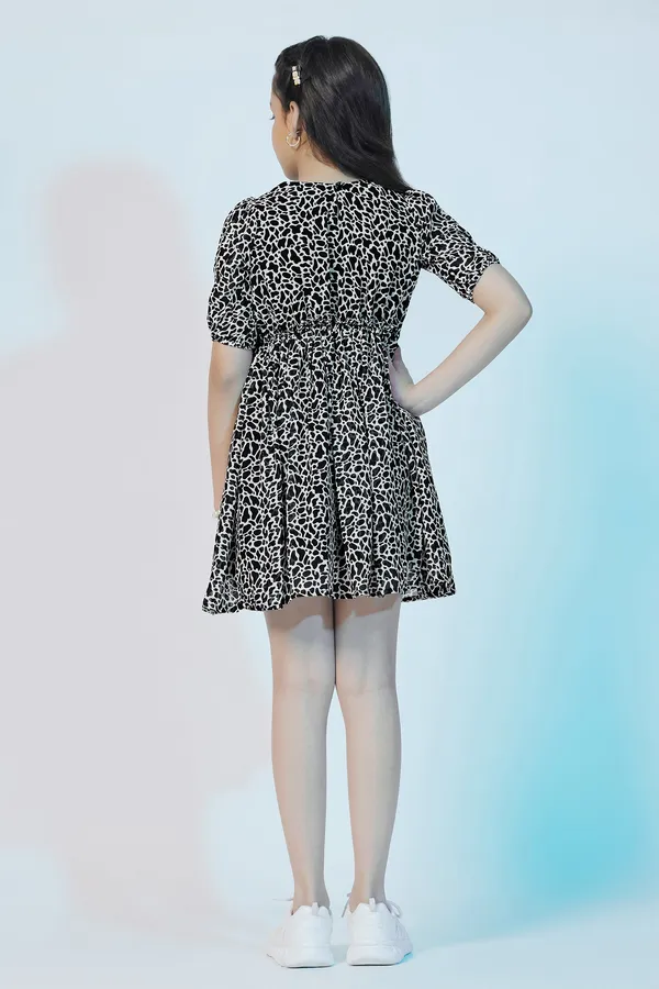 Black_Georgette_Animal_Printed_Above_Knee_Length_Dress_For_Girls