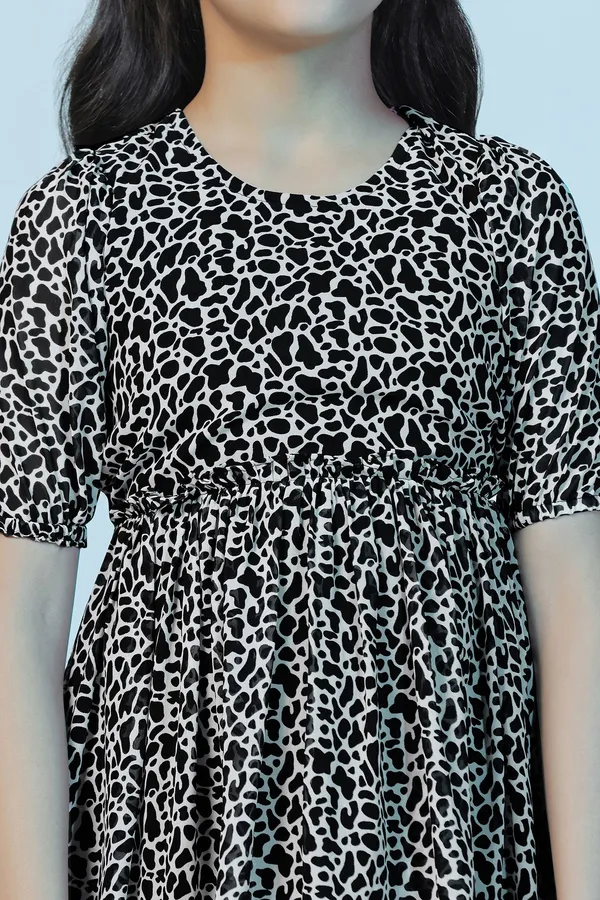 Black_Georgette_Animal_Printed_Above_Knee_Length_Dress_For_Girls