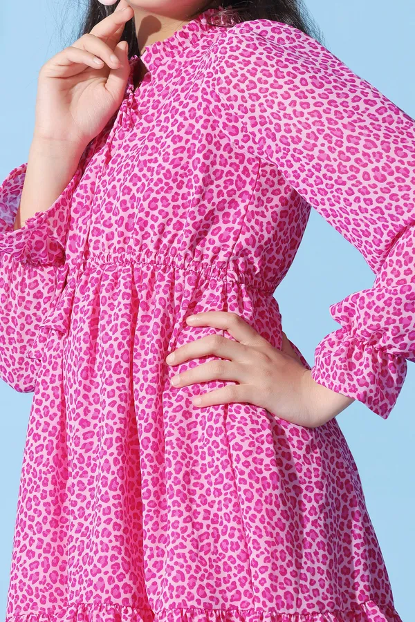Pink_Georgette_Animal_Printed_Above_Knee_Length_Dress_For_Girls