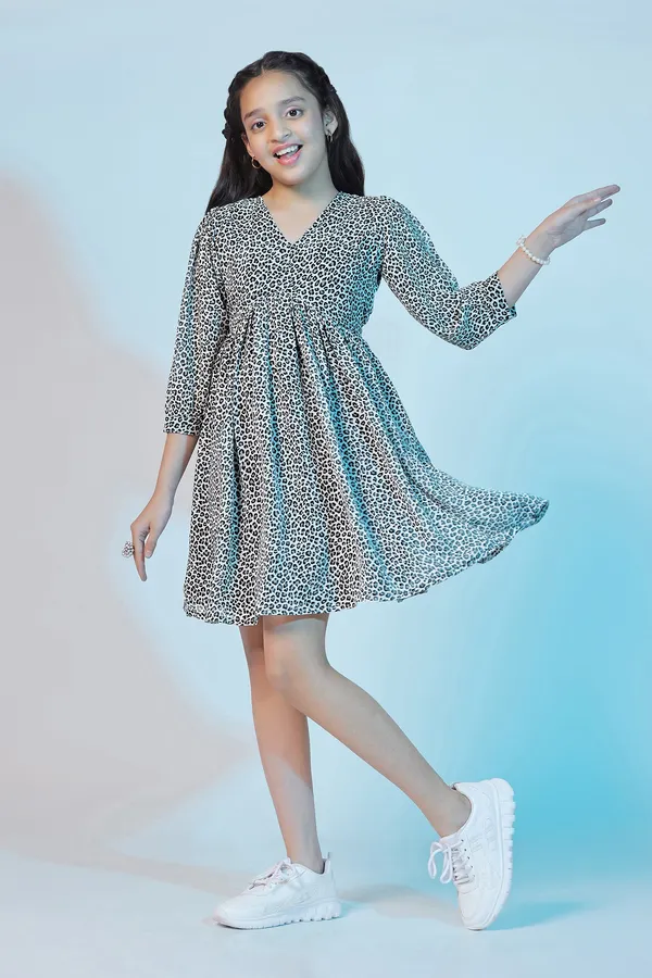 Black_Georgette_Animal_Printed_Above_Knee_Length_Dress_For_Girls
