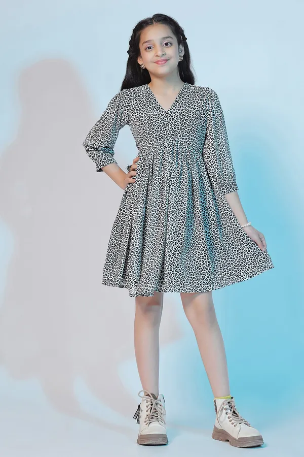 Black_Georgette_Animal_Printed_Above_Knee_Length_Dress_For_Girls