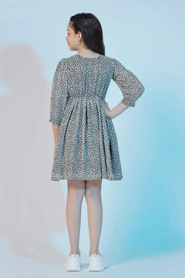 Black_Georgette_Animal_Printed_Above_Knee_Length_Dress_For_Girls