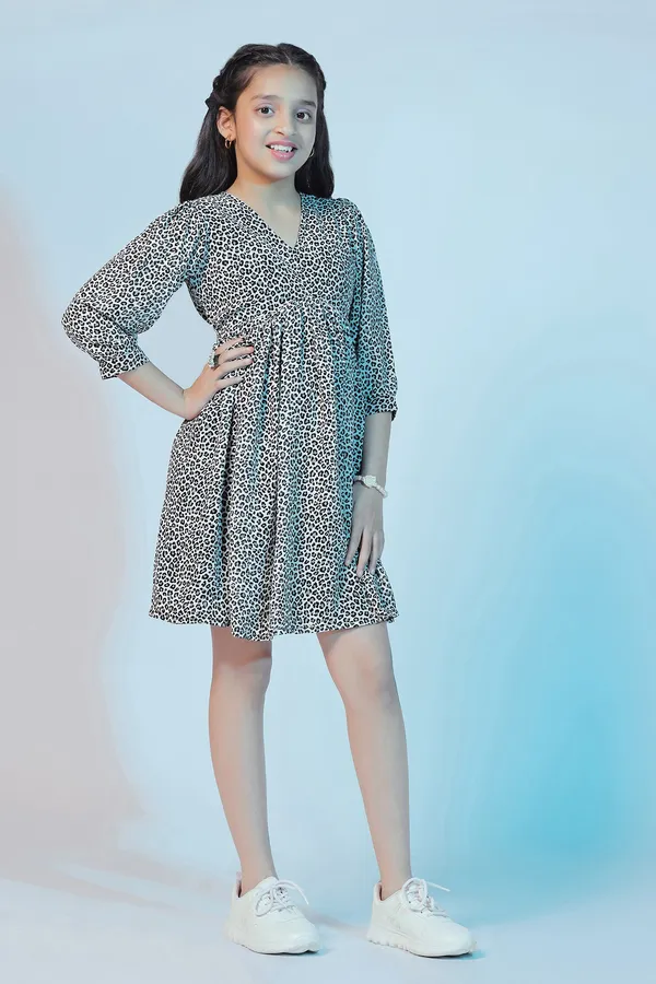 Black_Georgette_Animal_Printed_Above_Knee_Length_Dress_For_Girls