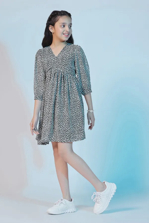 Black_Georgette_Animal_Printed_Above_Knee_Length_Dress_For_Girls